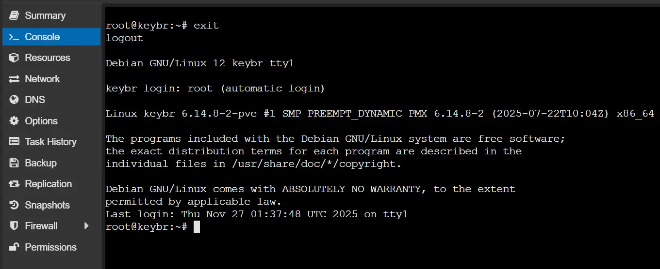 Proxmox Console Auto Login